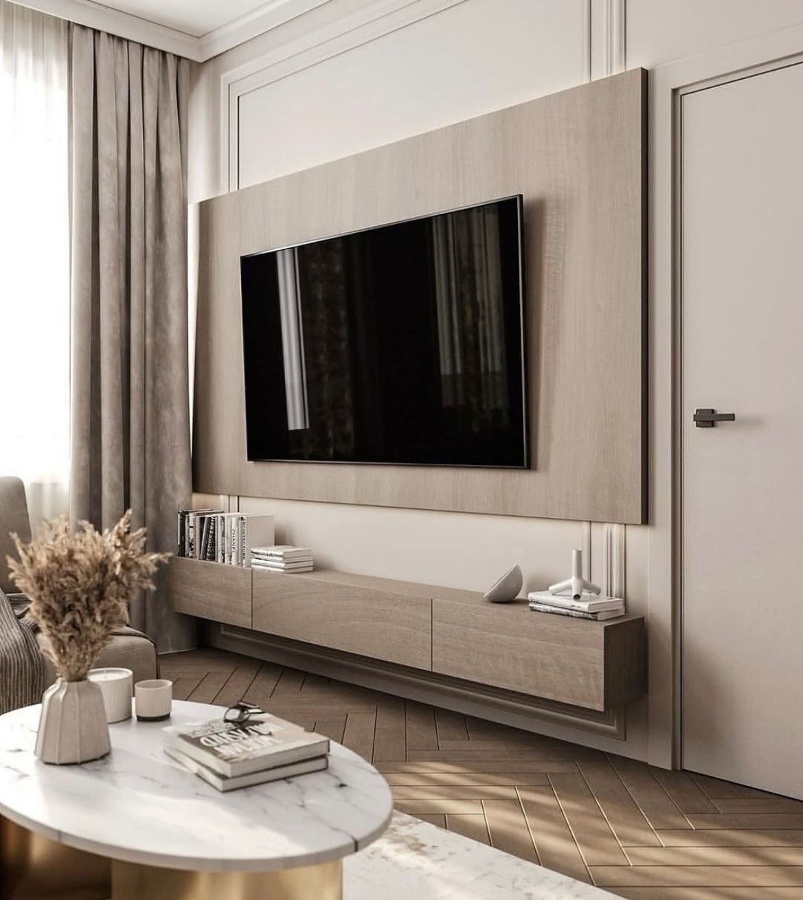 خلفية تلفزيون خشبية معلّقة – تفصيل أثاث بالأحساء